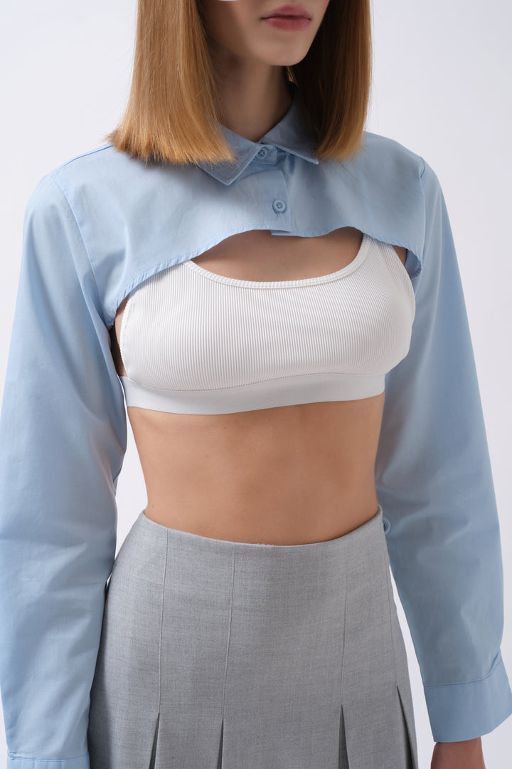 Oval Cut Blue Crop Shirt 
