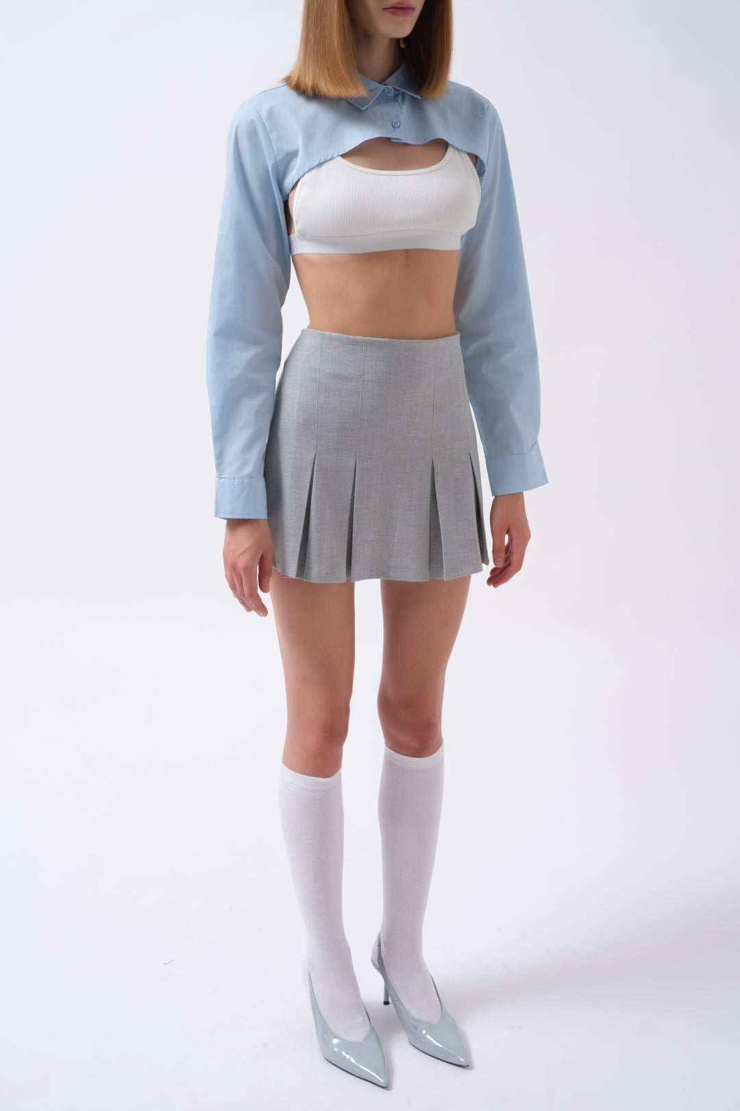 Oval Cut Blue Crop Shirt 