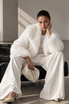 Shawl Collar White Plush Fur