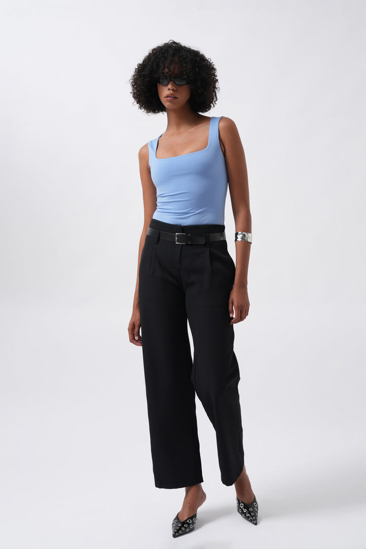 Kemer Detay Siyah Yüksek Bel Pantolon