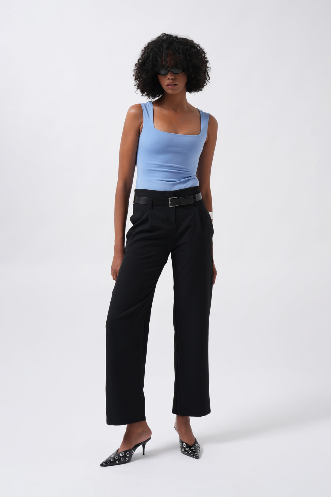 Kemer Detay Siyah Yüksek Bel Pantolon
