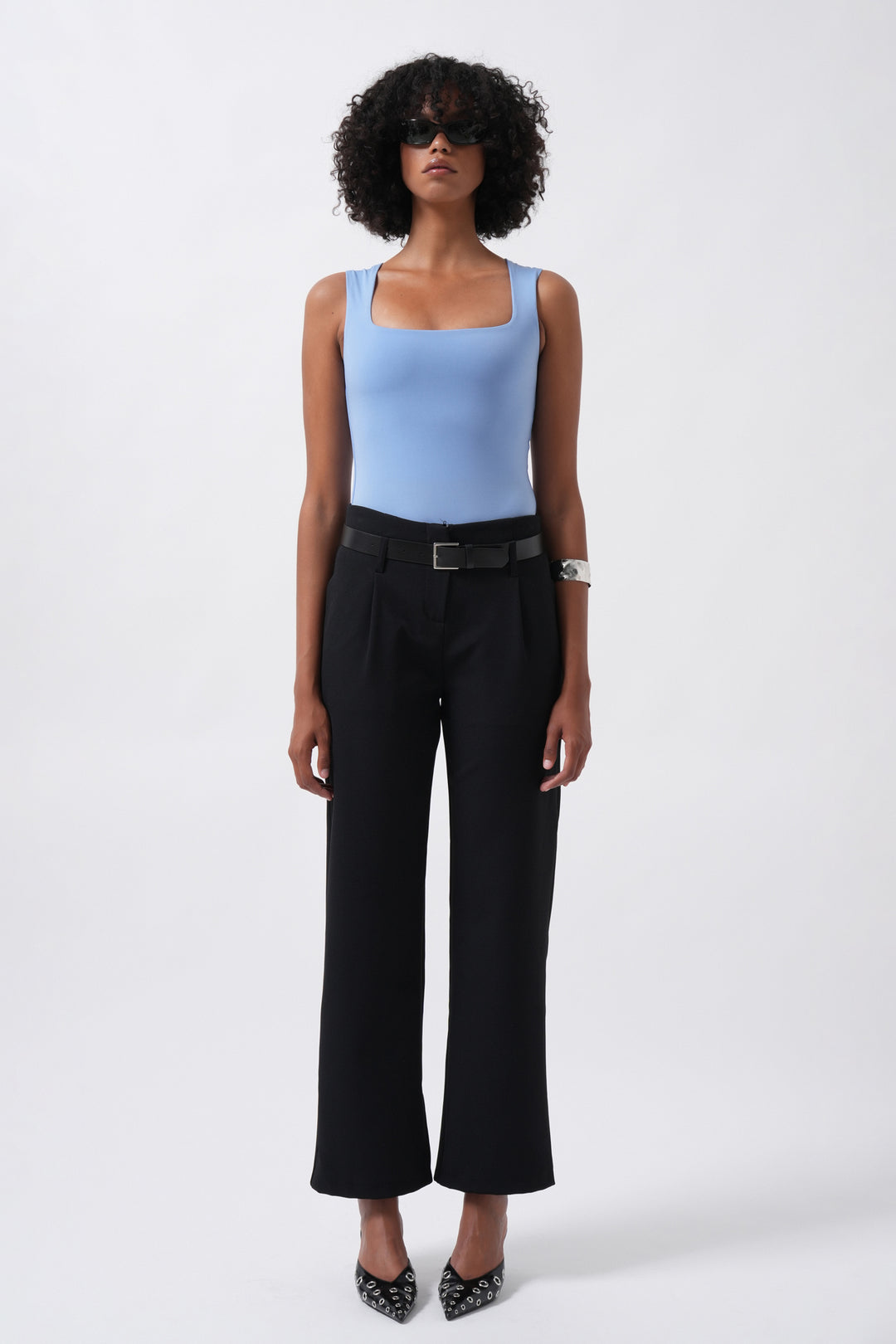 Kemer Detay Siyah Yüksek Bel Pantolon