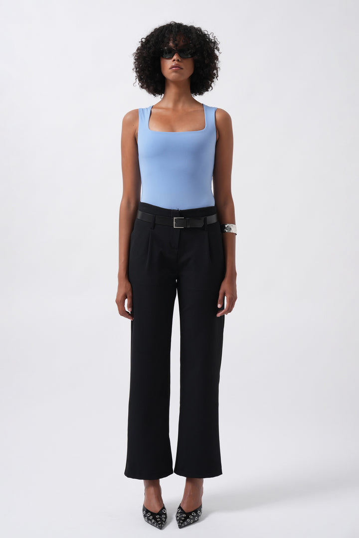 Kemer Detay Siyah Yüksek Bel Pantolon