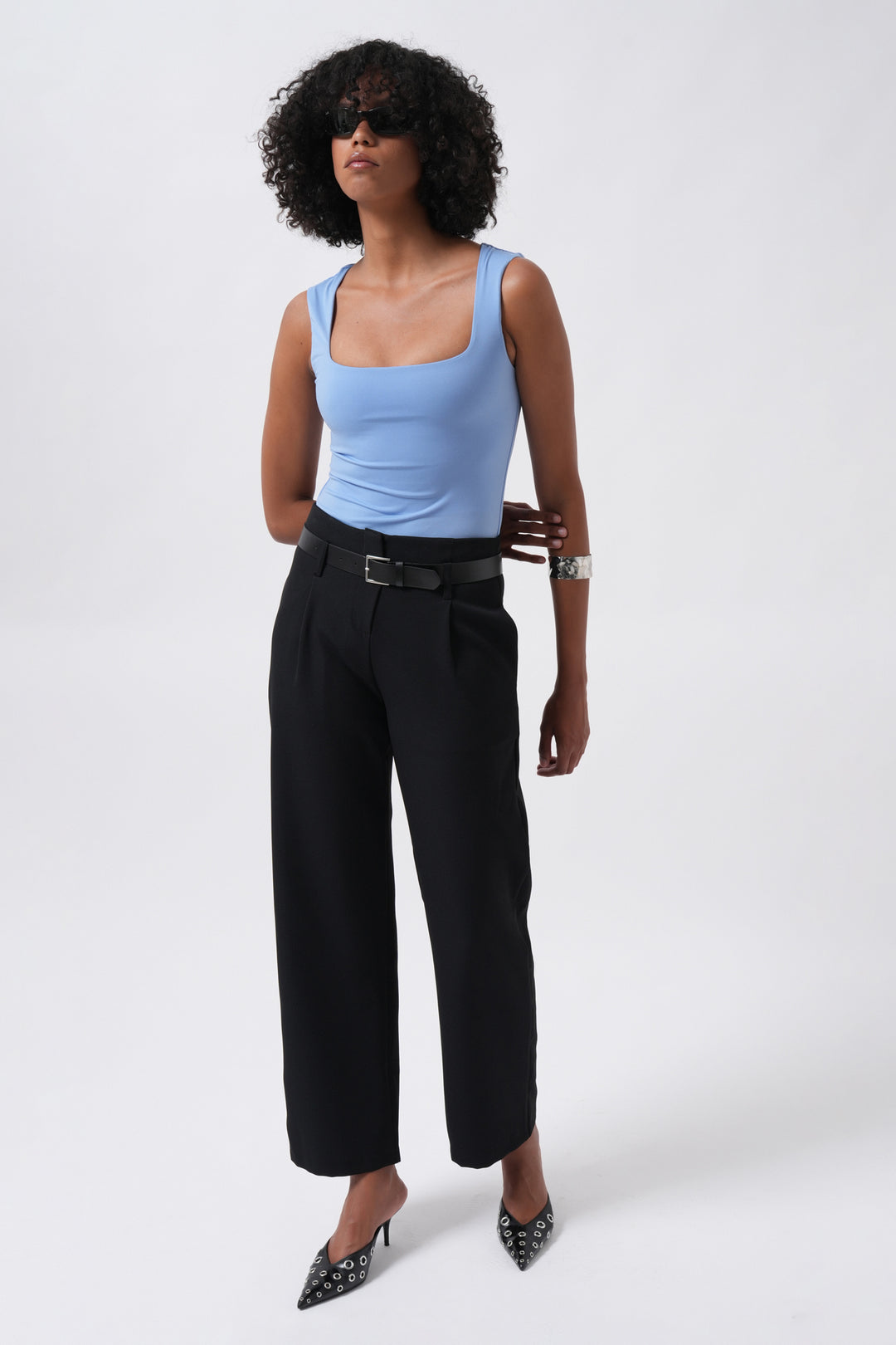 Kemer Detay Siyah Yüksek Bel Pantolon