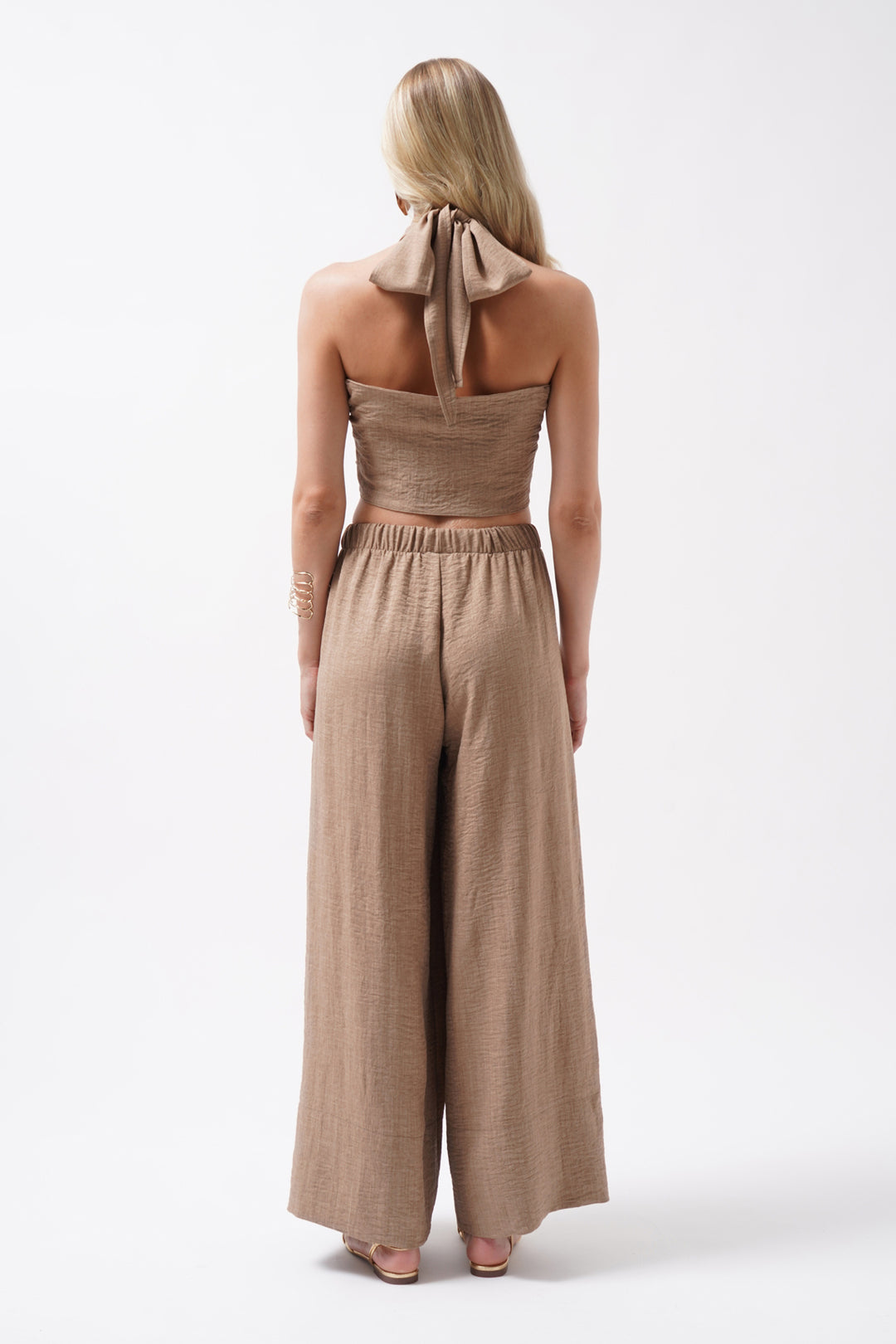 Low Waist Oversize Linen Beige Trousers