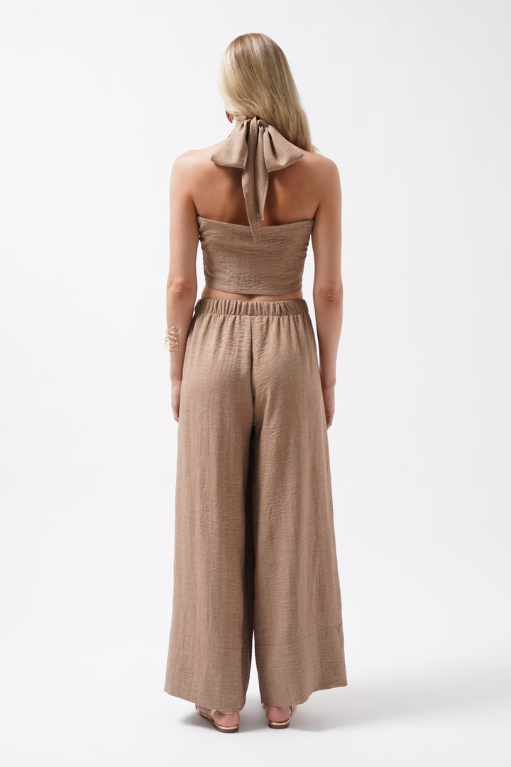 Low Waist Oversize Linen Beige Trousers