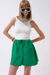 Green Mini Skirt with Elastic Waist and Buttons 