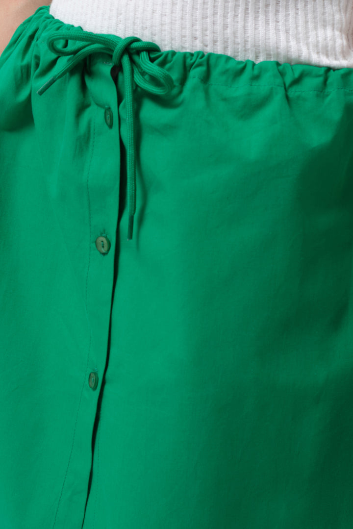 Beli Lastikli Düğmeli Yeşil Mini Etek