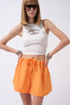 Beli Lastikli Düğmeli Turuncu Mini Etek