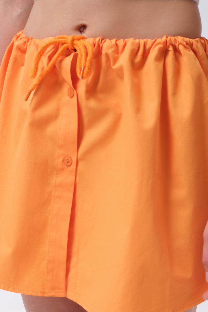 Orange Mini Skirt with Elastic Waist and Buttons 