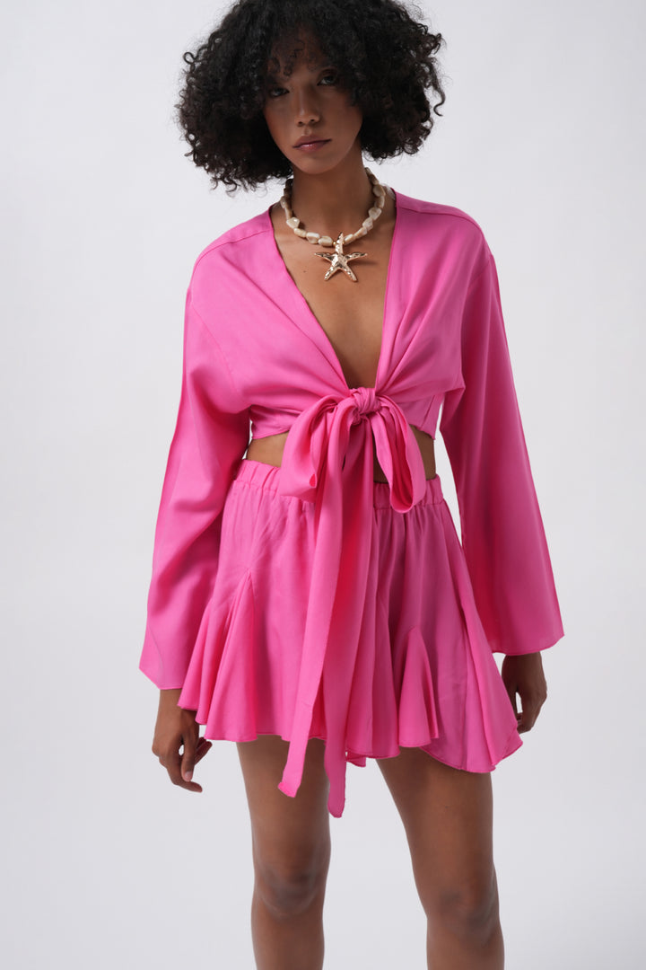 Fuchsia Kiloş Skirt with Elastic Waist 