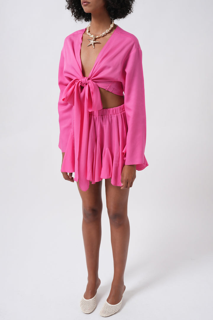 Fuchsia Kiloş Skirt with Elastic Waist 