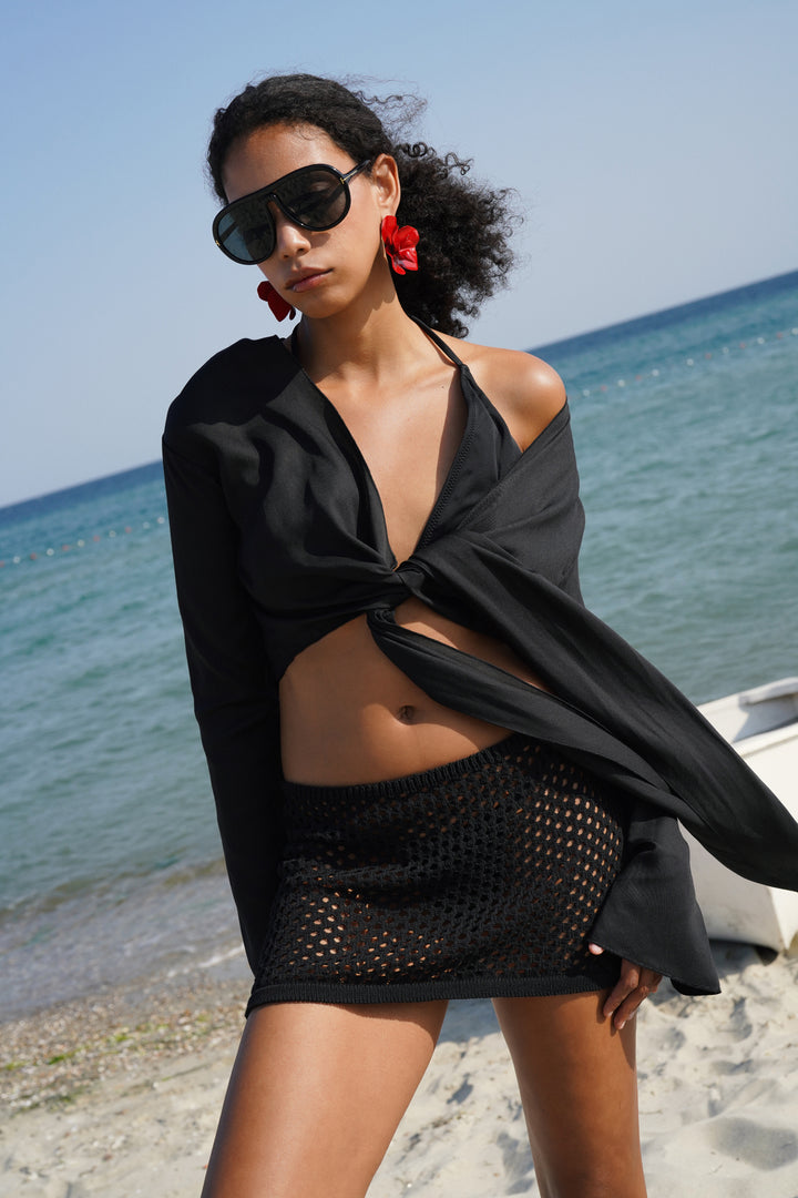 Knitted Black Mini Skirt 