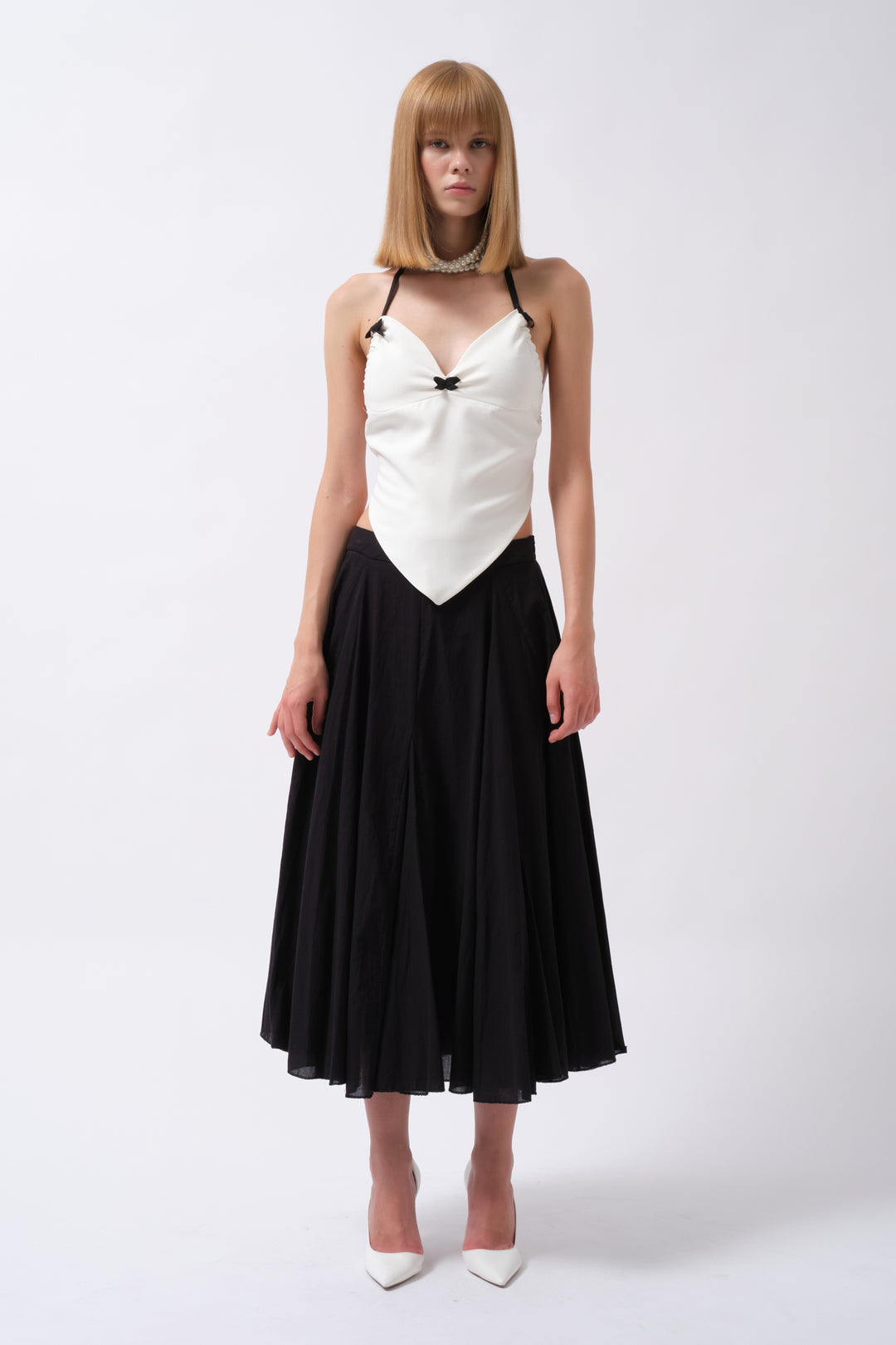 Front Gather Detail Back Tie White Blouse 