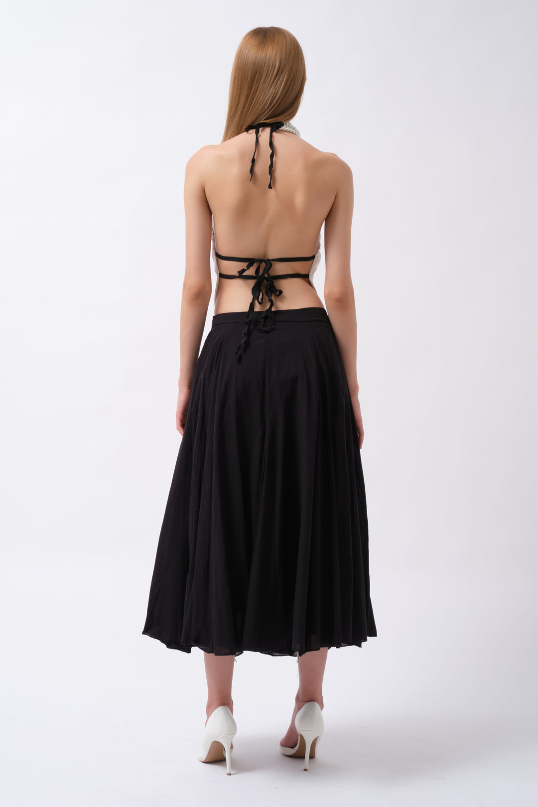 Front Gather Detail Back Tie White Blouse 