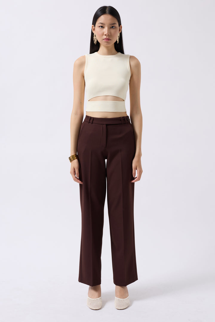 Pencere Detay Ekru Triko Bluz