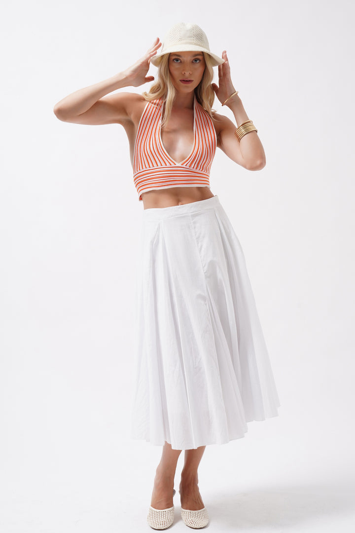 Çizgili Boyun Bağlamalı Somon Crop