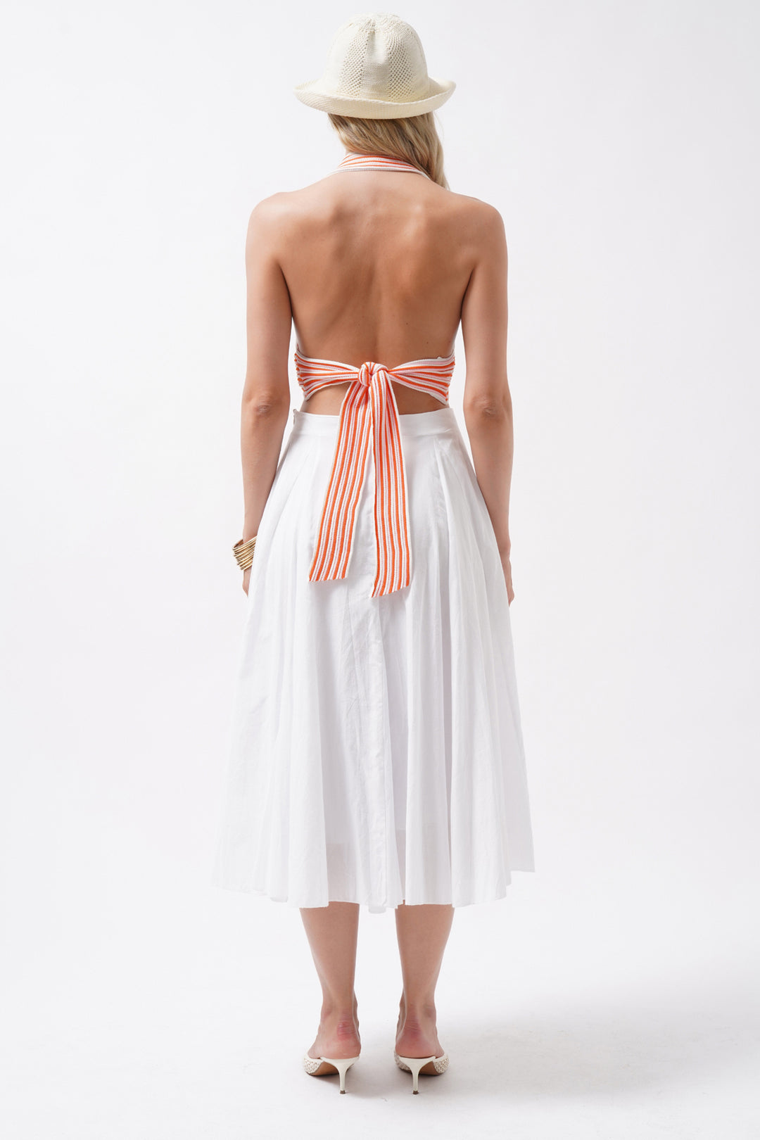 Çizgili Boyun Bağlamalı Somon Crop