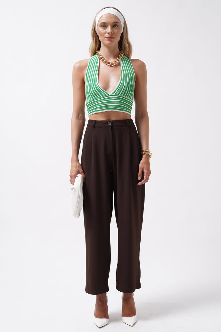 Striped Tie Neck Lime Crop 