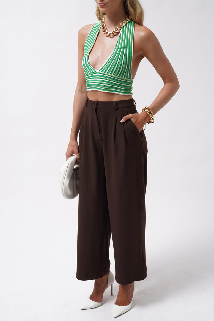 Striped Tie Neck Lime Crop 