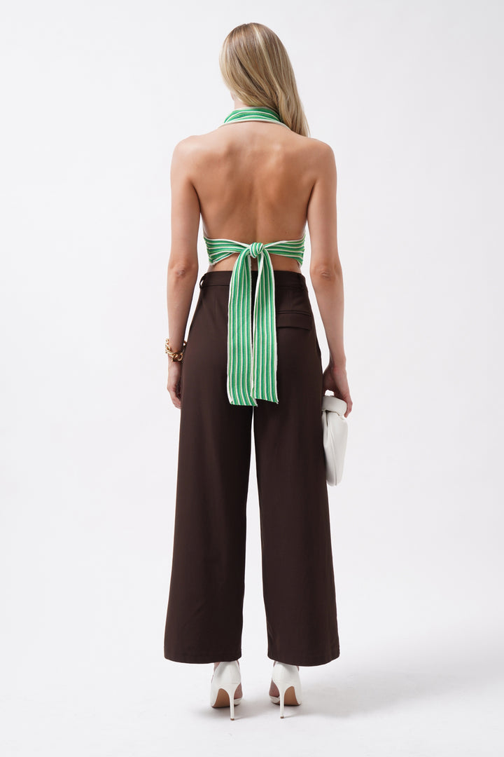 Striped Tie Neck Lime Crop 