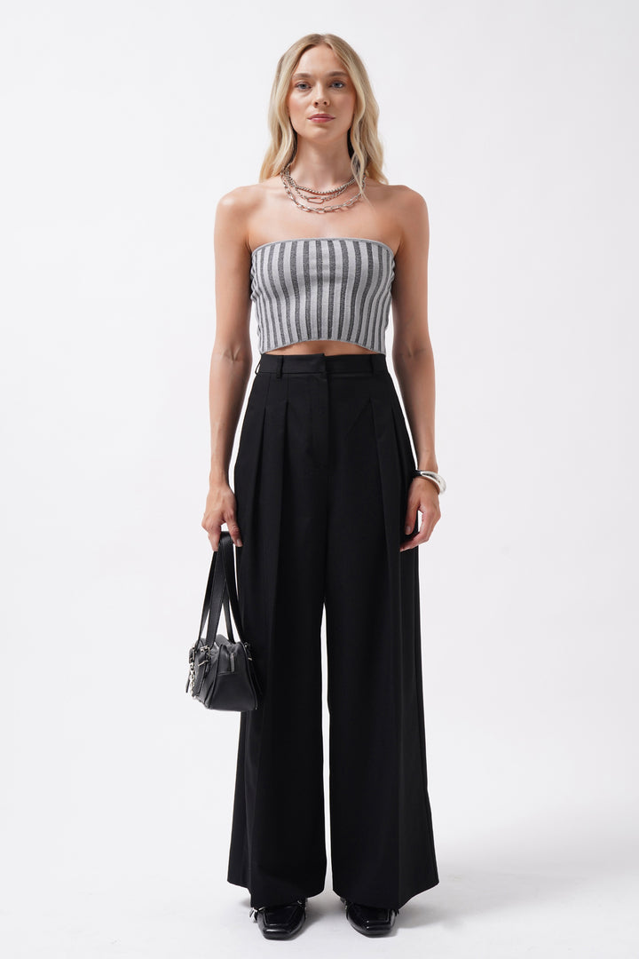 Straplez Fitilli Gri Crop