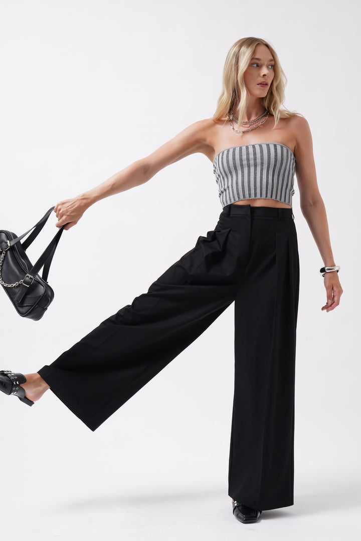 Straplez Fitilli Gri Crop