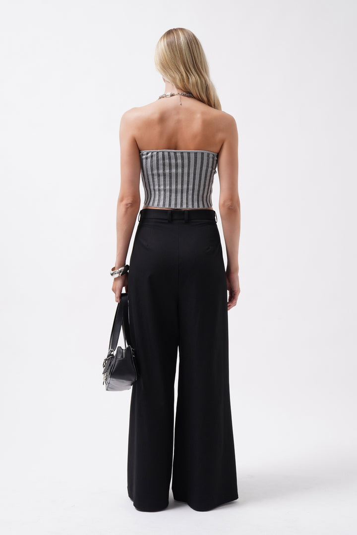 Straplez Fitilli Gri Crop