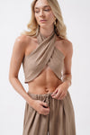 Cross-Laced Linen Beige Crop
