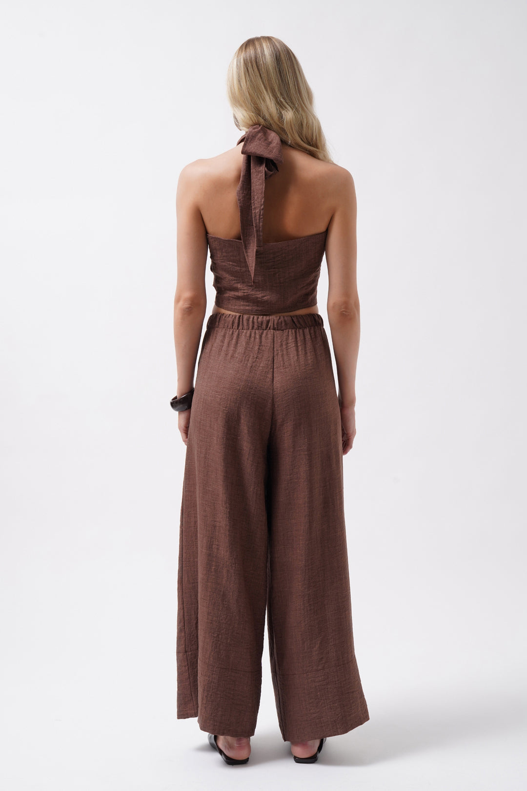 Cross-Laced Linen Brown Crop