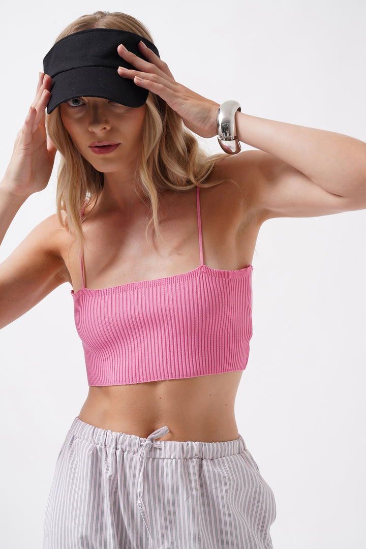 Pink Crop Top with Thin Straps