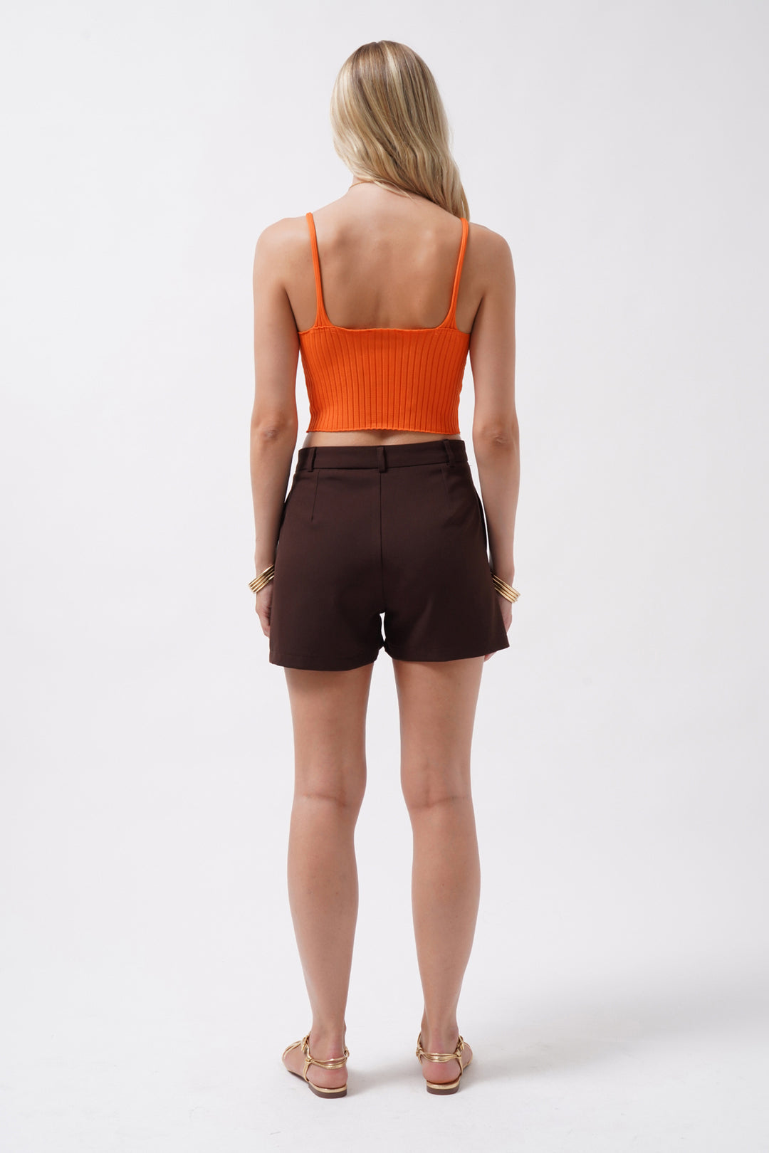 V Yaka Turuncu Crop Bluz