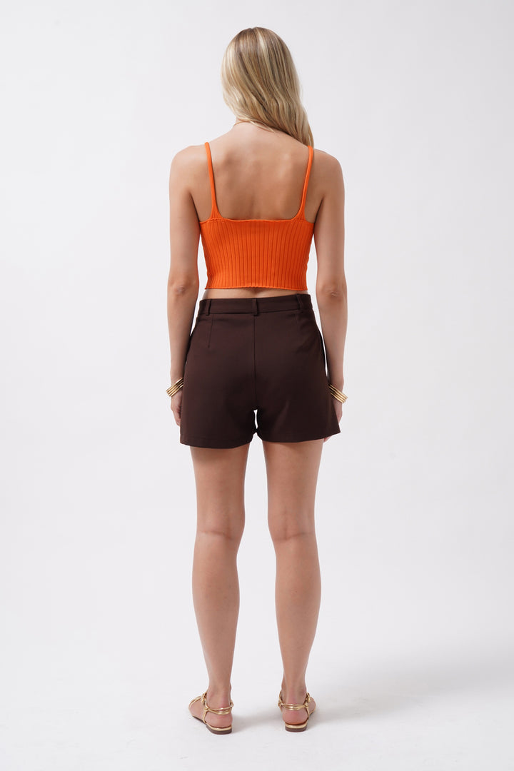 V Yaka Turuncu Crop Bluz