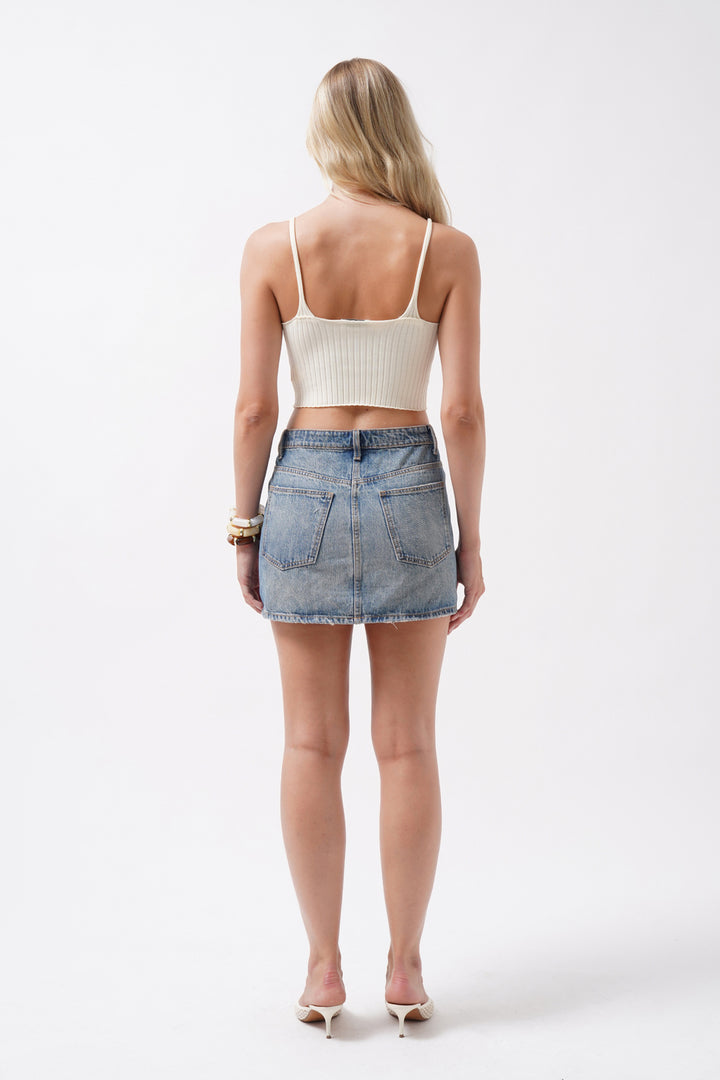 V Yaka Ekru Crop Bluz