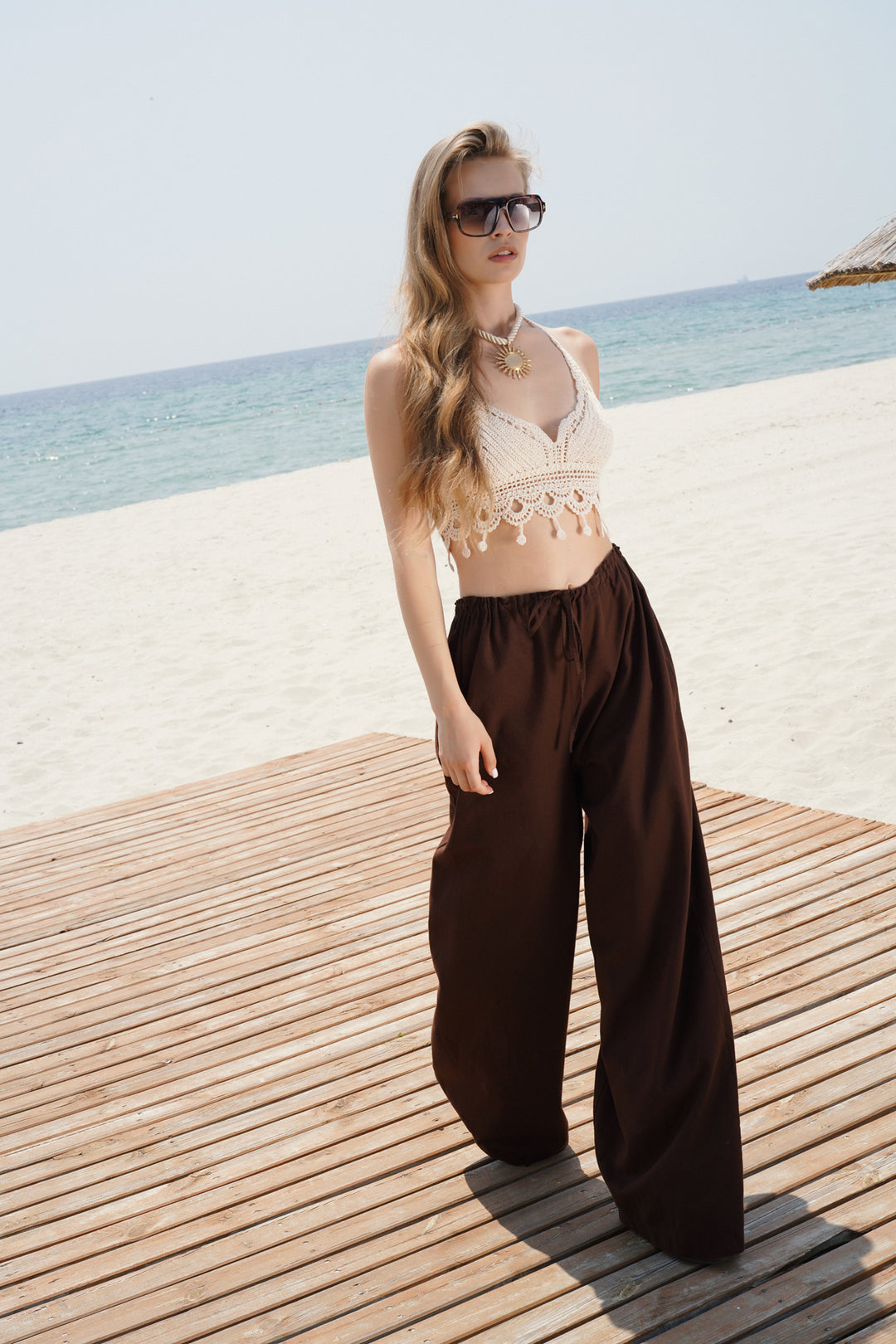 Openwork Embroidered Stone Crop Bra 