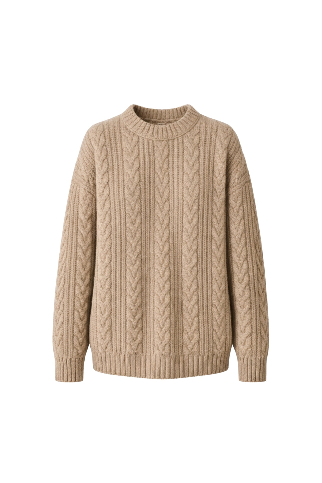 Örgü Desen Bej Basic Triko Kazak