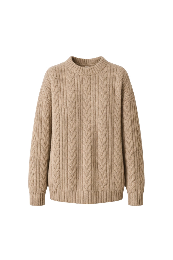 Örgü Desen Bej Basic Triko Kazak