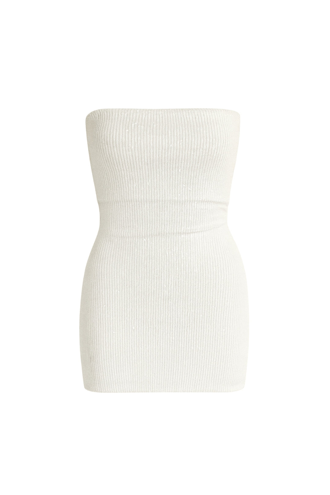 Payetli Beyaz Straplez Mini Elbise