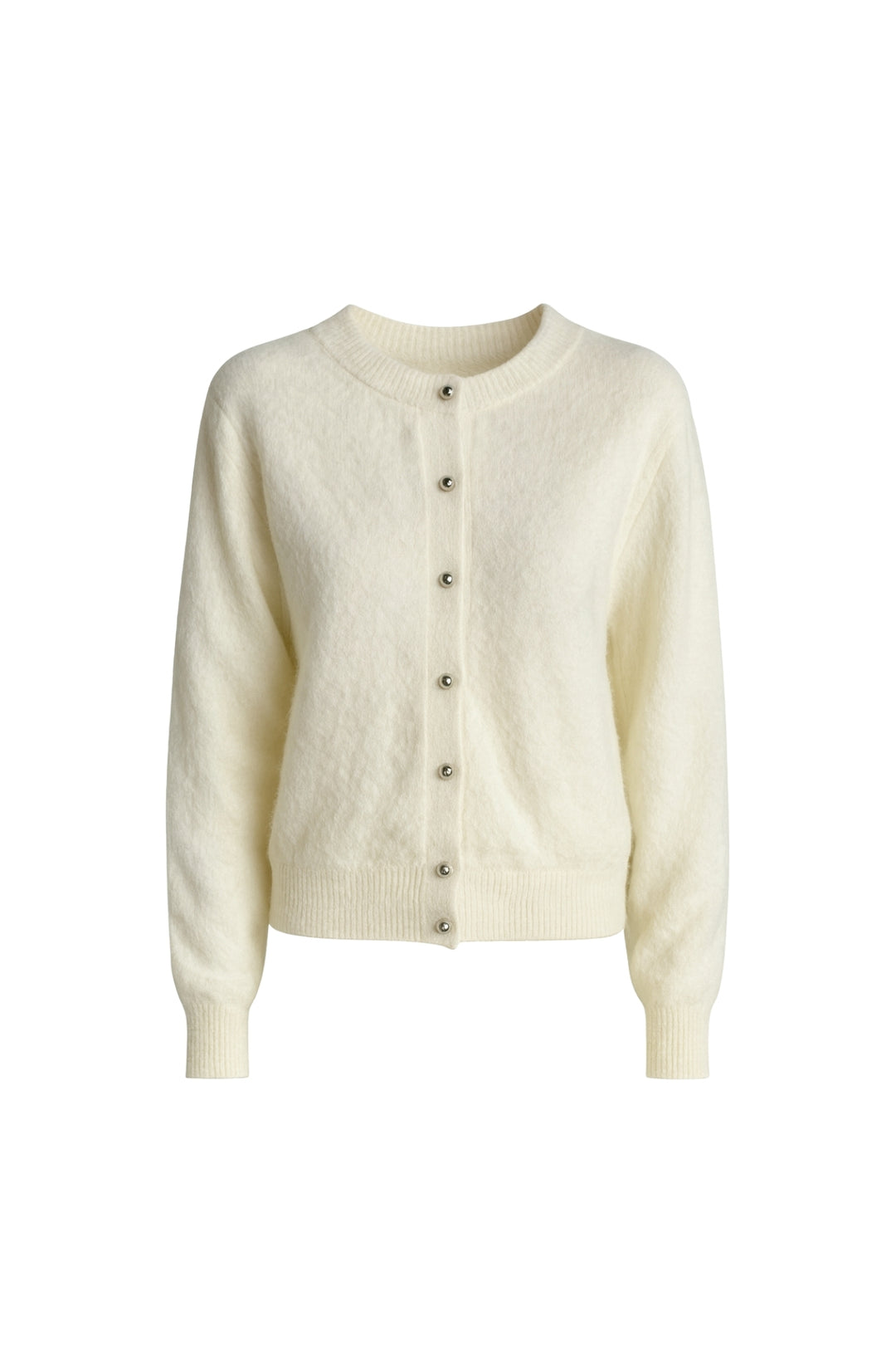 Düğme Detay Ekru Dokulu Triko Hırka