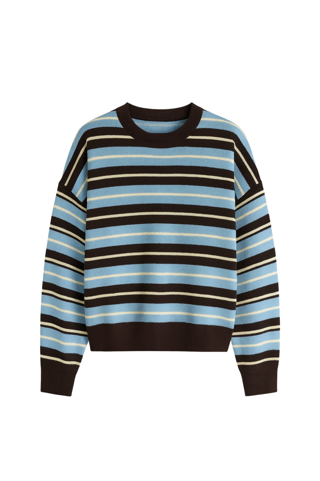 Bisiklet Yaka Çizgili Triko Mavi Bluz