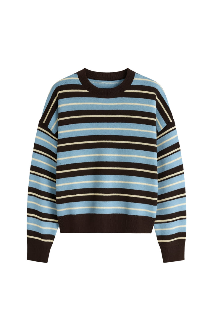 Bisiklet Yaka Çizgili Triko Mavi Bluz