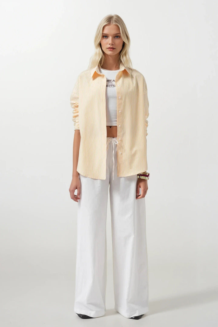 Çizgili Basic Sarı Gömlek