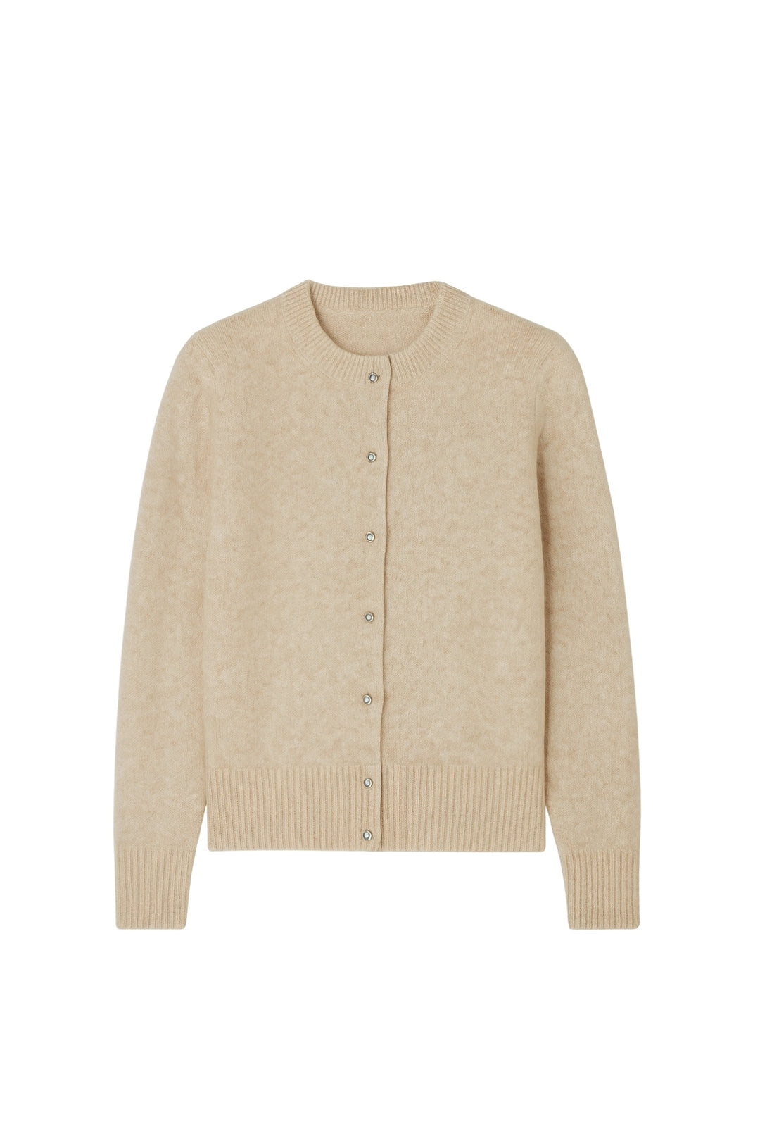 Düğme Detay Bej Dokulu Triko Hırka