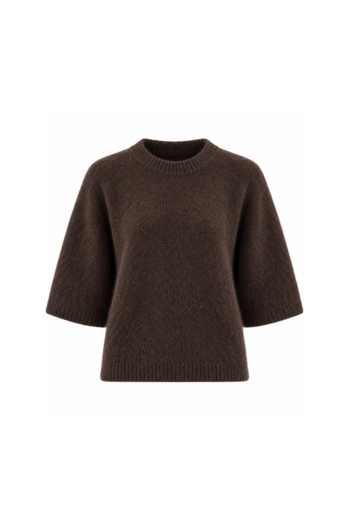 Bisiklet Yaka Oversize Dokulu Kahverengi Bluz