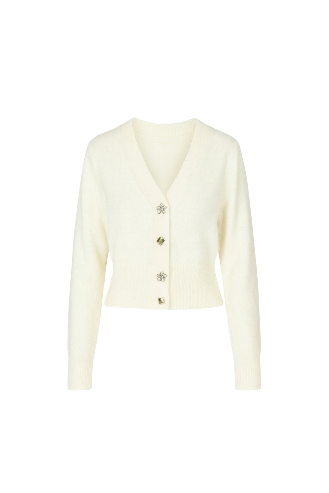 V Yaka Aksesuar Detay Triko Ekru Hırka