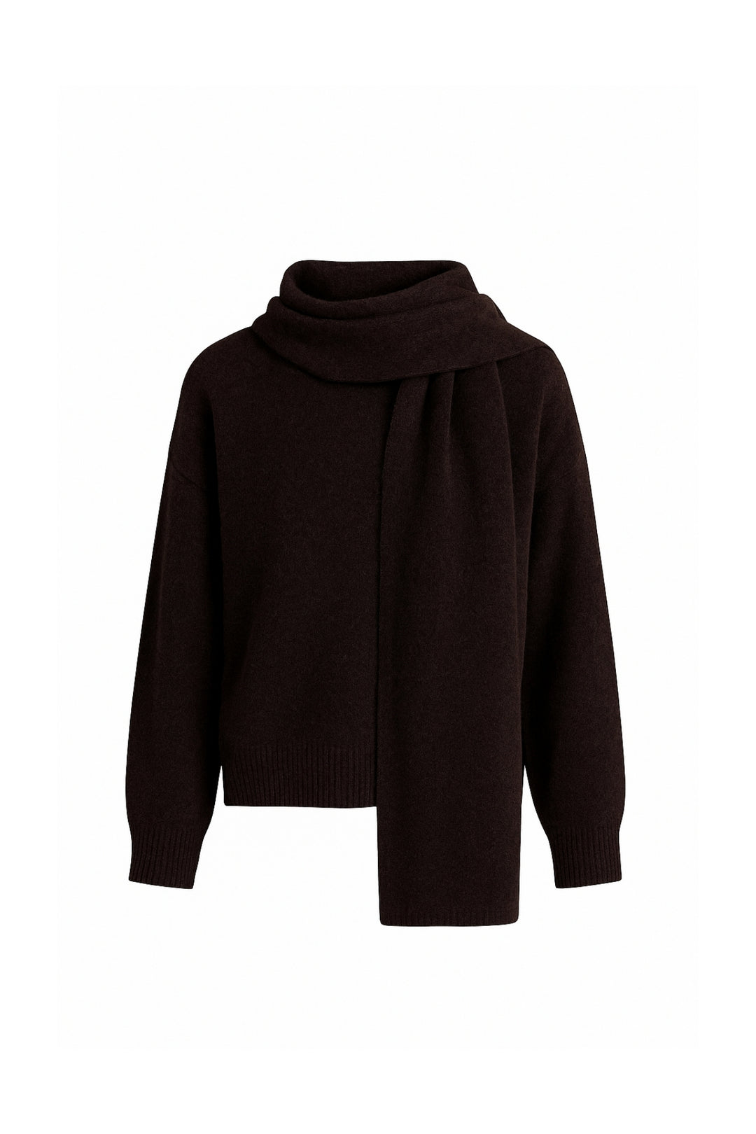 Atkı Detay Dokulu Kahverengi Triko Kazak İkili Takım