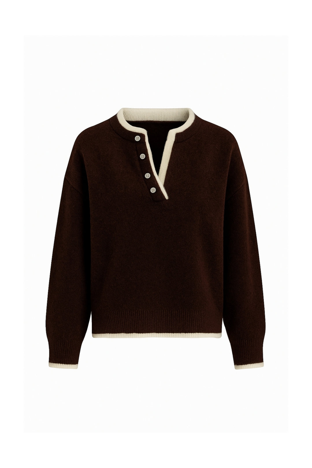 Düğme Detay Basic Kahverengi Triko Kazak