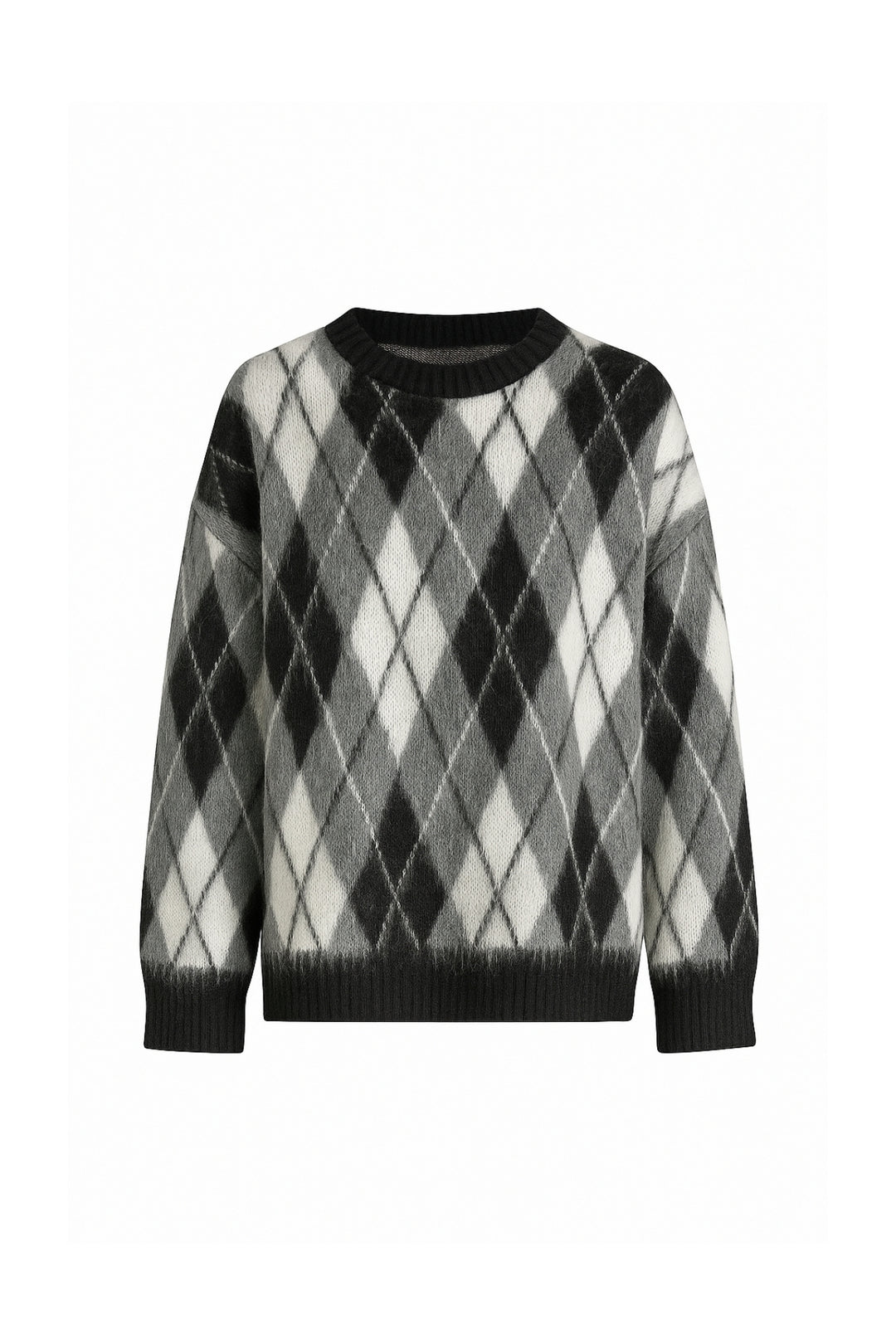 Baklava Desen Dokulu Bisiklet Yaka Siyah Triko Kazak