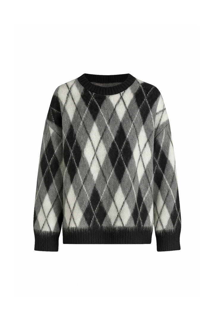 Baklava Desen Dokulu Bisiklet Yaka Siyah Triko Kazak