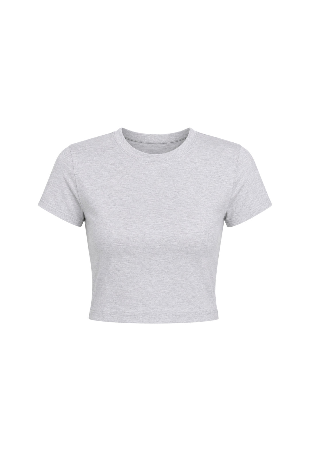 Bisiklet Yaka Likralı Gri Crop T-Shirt